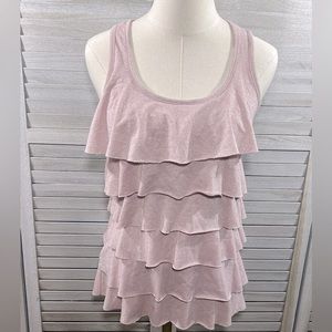 XXI (Forever 21) Tiered Ruffle Tank Top Barbie Pink w Sparkle-Medium
